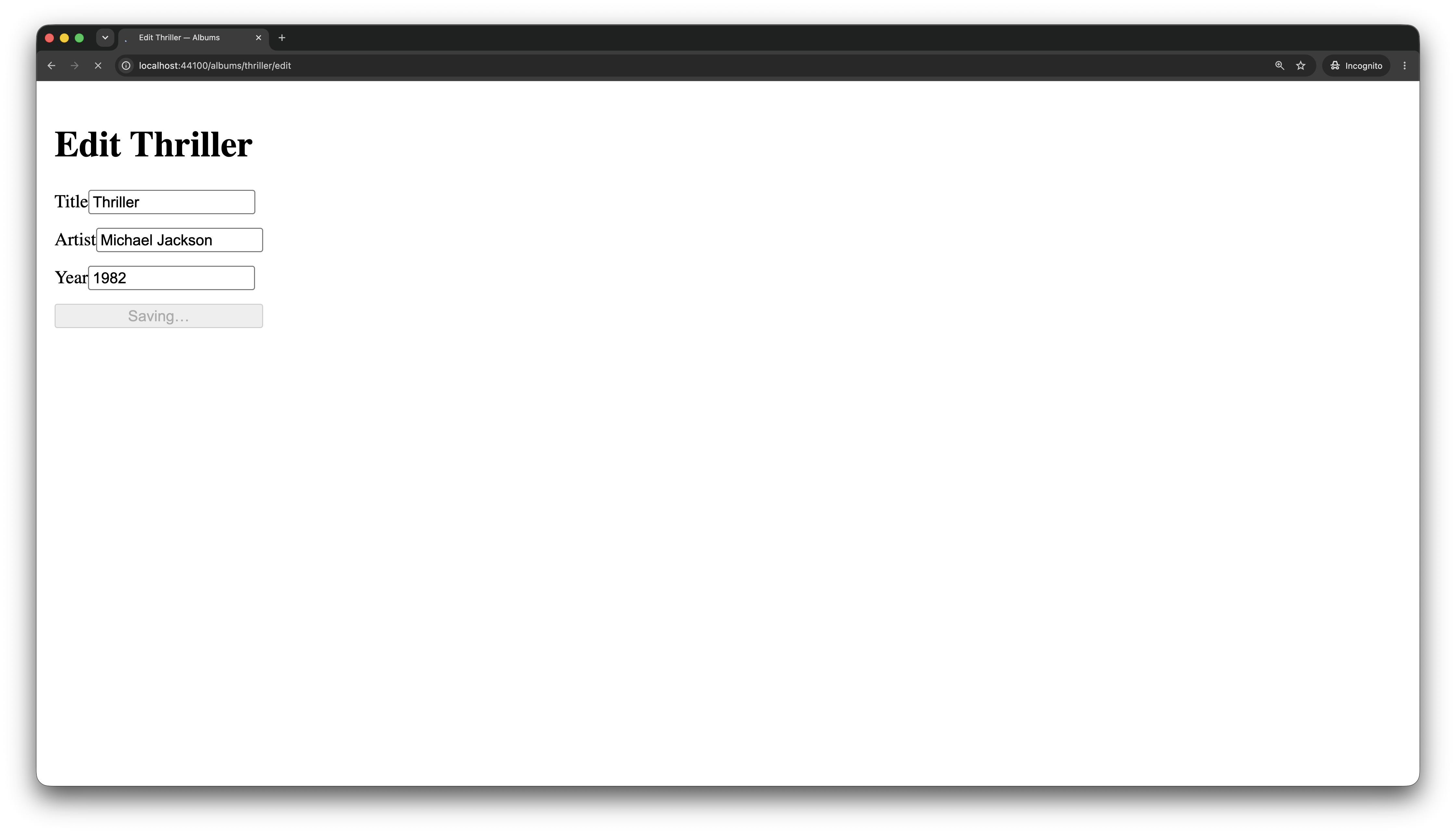 Submit button saying "Saving..." while being disabled