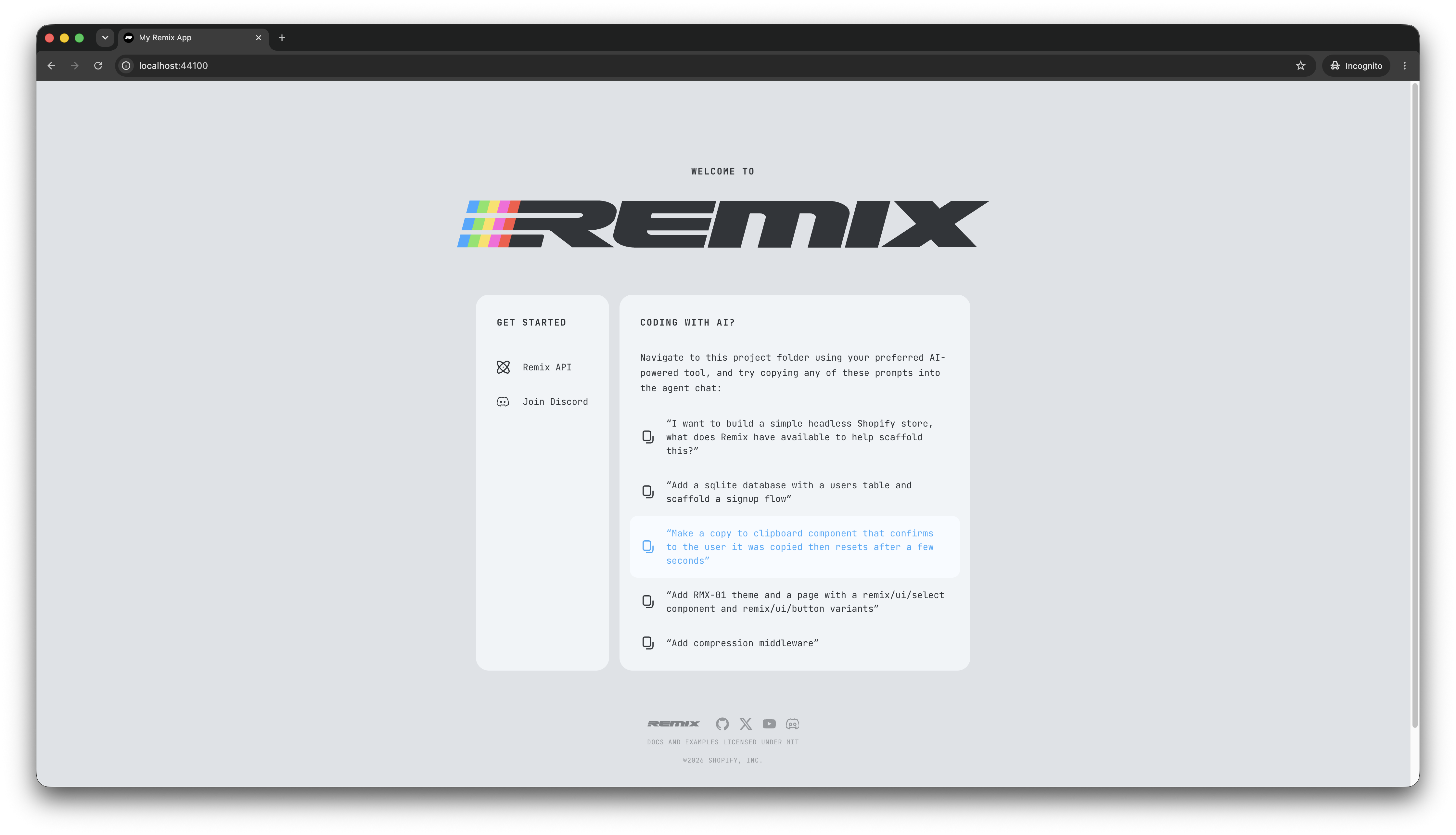 Default Remix home page